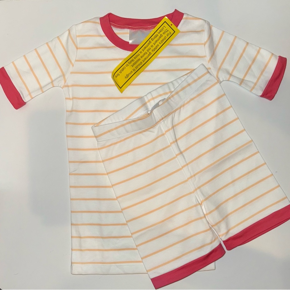 LAKE Pajamas Girls Size 6/7 Short Sleeve Shorts Set Orange Pink Stripe NWT